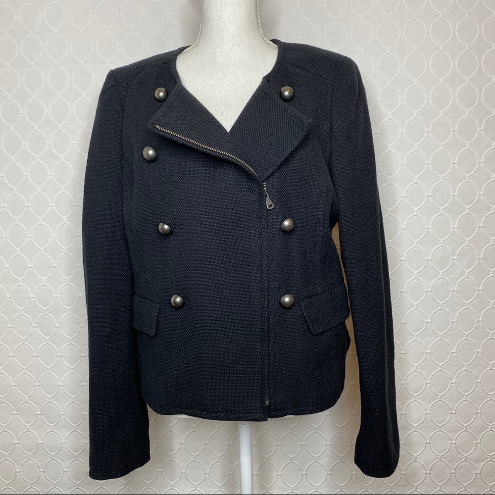 Talbots Black Zip Military Style Moto Jacket 16